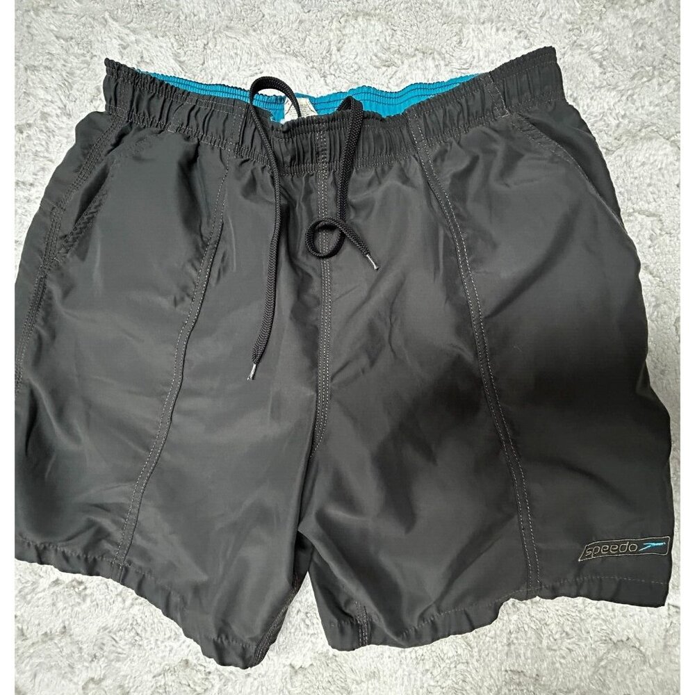 Speedo Mens Swimwear Drawstring Waist Swim Trunks Sz Large Dark Gray Mesh Lining